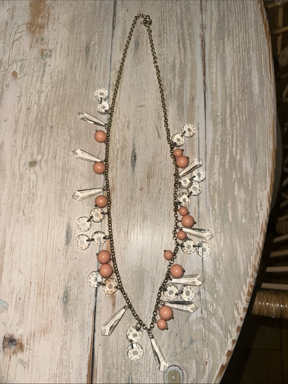 J. Crew Peach Bead and Crystal Fringe Necklace